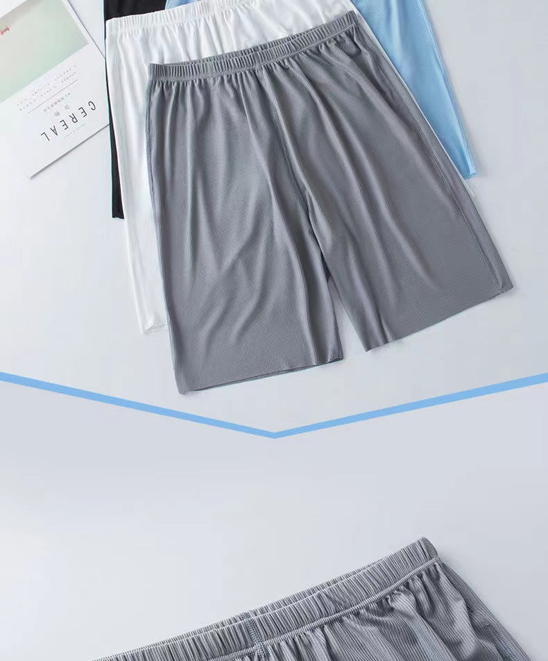 Ice Silk Pajamas Men's Summer Home Clothes Set Modal Seamless Crewneck Thin Short Sleeve Men's T-shirt Wholesale