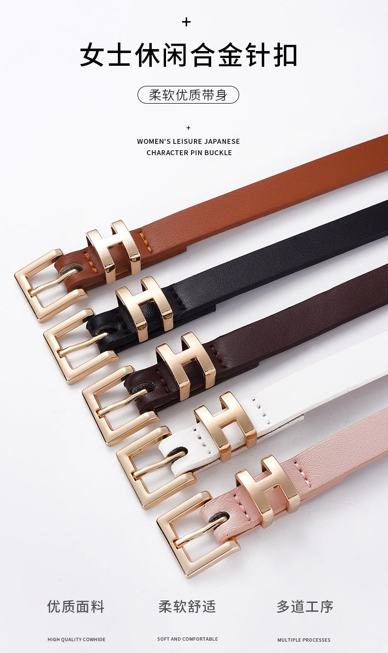 New Foreign Trade Hot-Selling I-Buckle Thin Belt for Women, Fashionable, High-End, Versatile Dress, Suit Decorative Belt